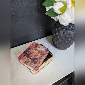 Vintage Decorative Metal Tin w/ Girl Decor Storage 6.5 x 5